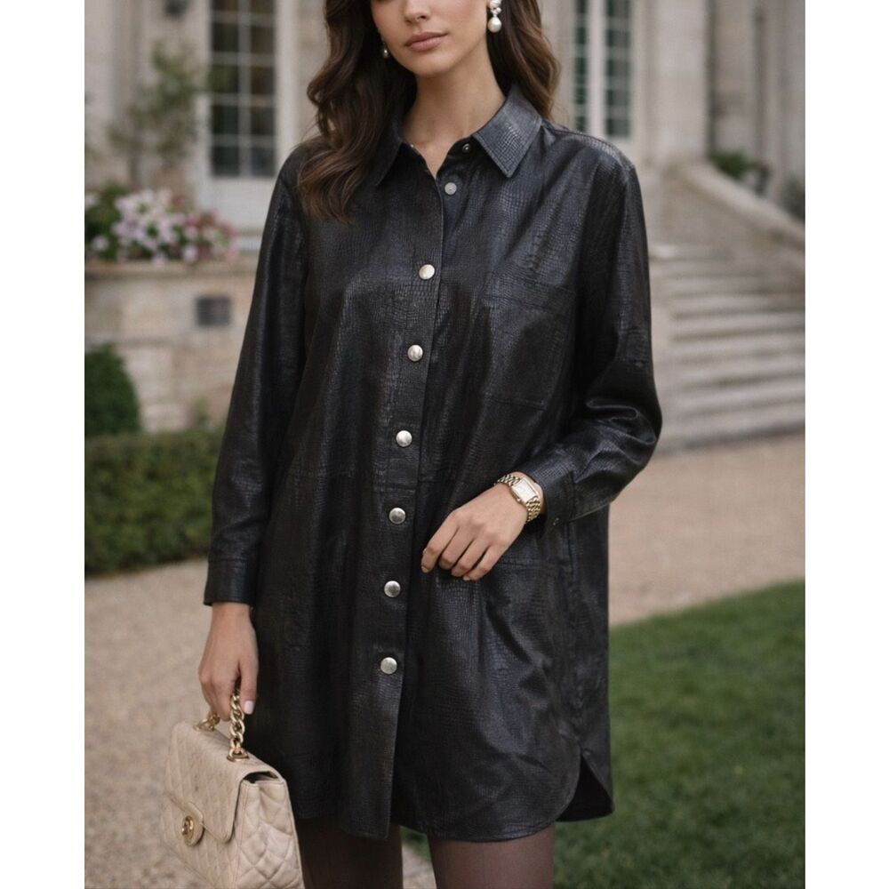 Marina Sport Marina Rinaldi Black Coated Croc Effect Shirt Jacket Large